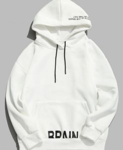 Letter Printed Drawstring Pullover Fleece Hoodie