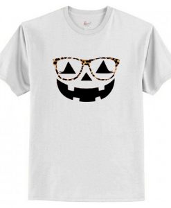 Jack O lantern Leopard Glasses Pumpkin Halloween T-shirt AI